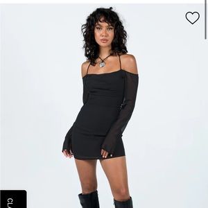 Off the shoulder mini dress with a halter tie